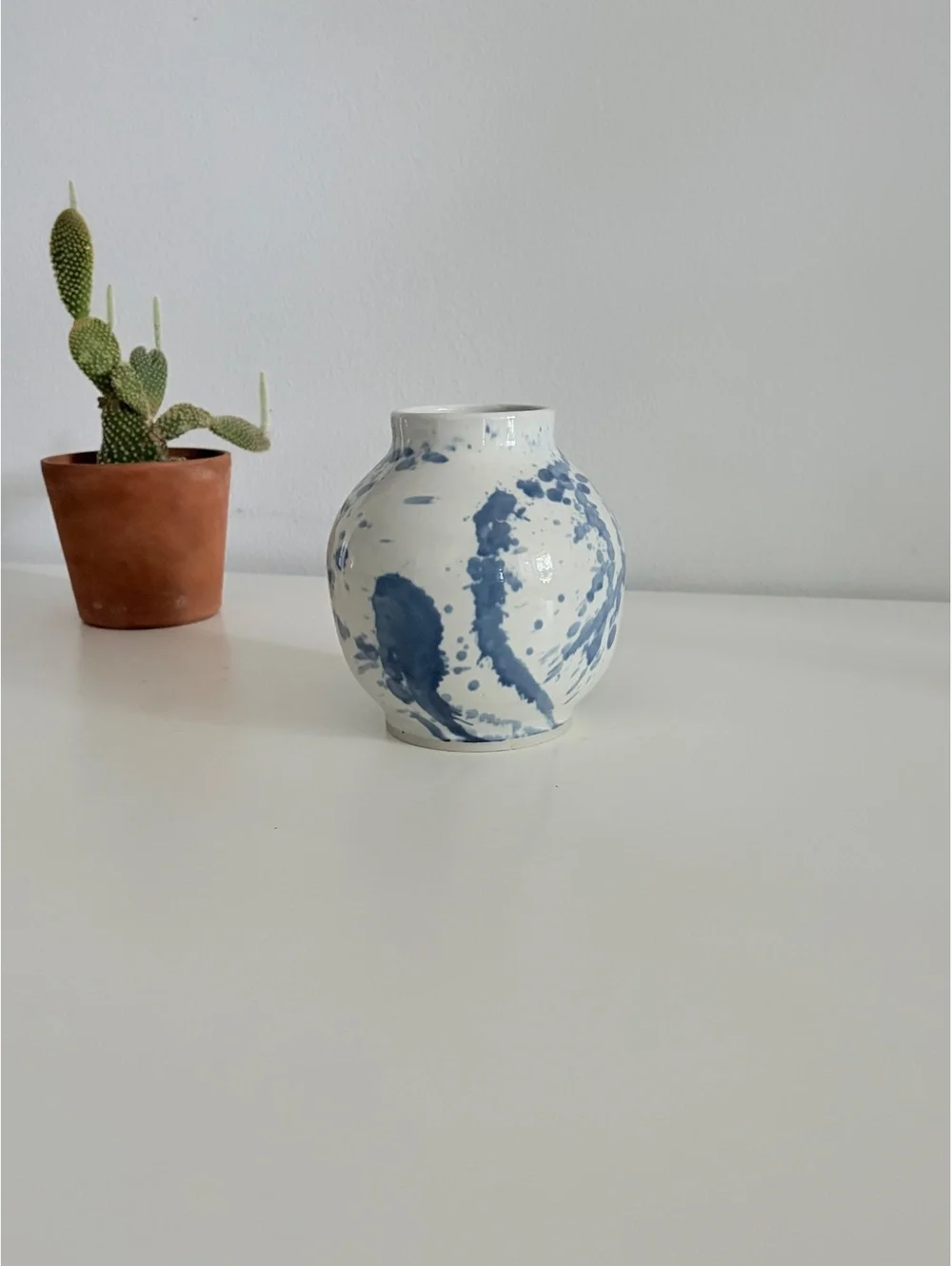 Handmade Pottery Vase Blue and White Ceramic H: 6in C: 17in